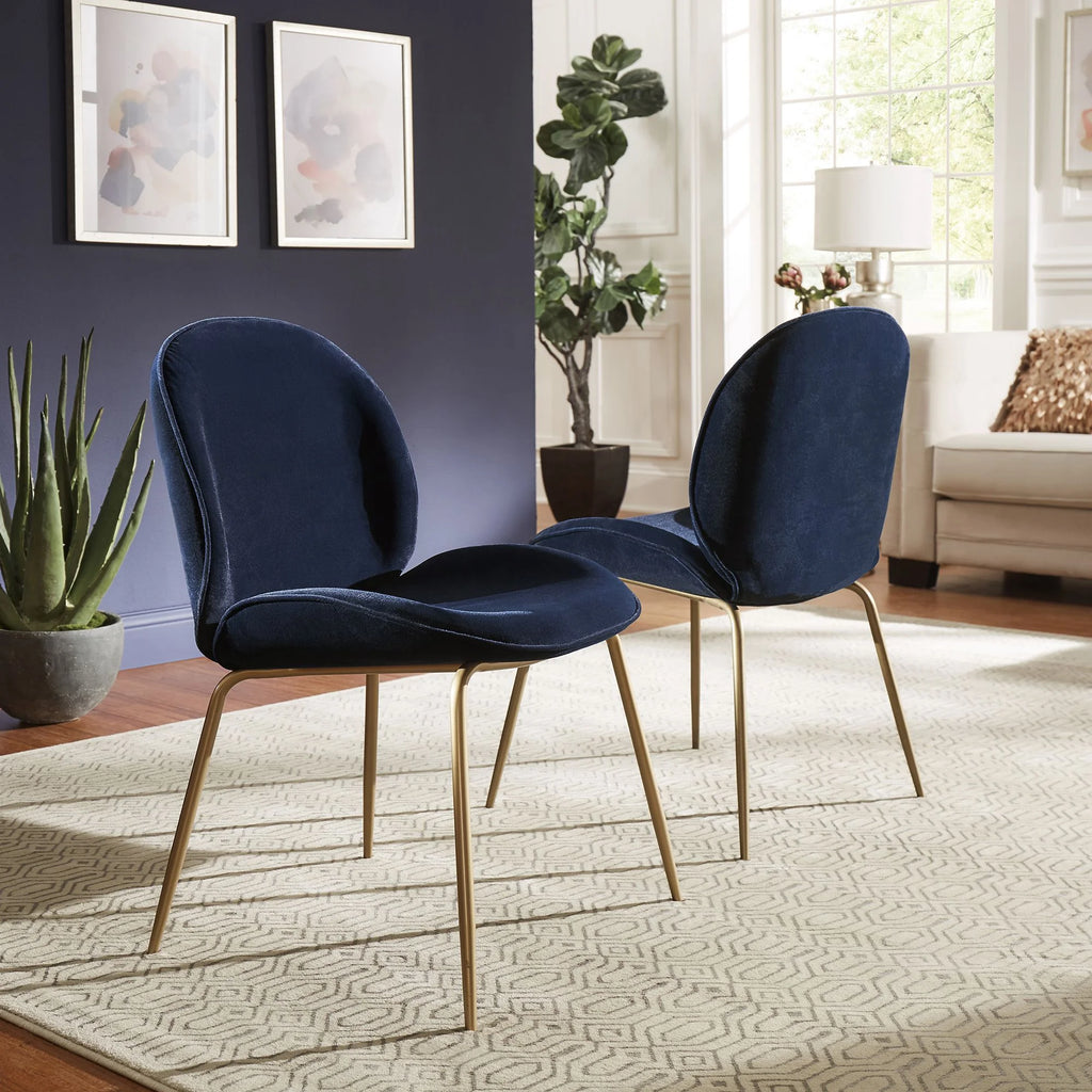 Blue Velvet Upholstered Dining Chair Set of 2 Y9363