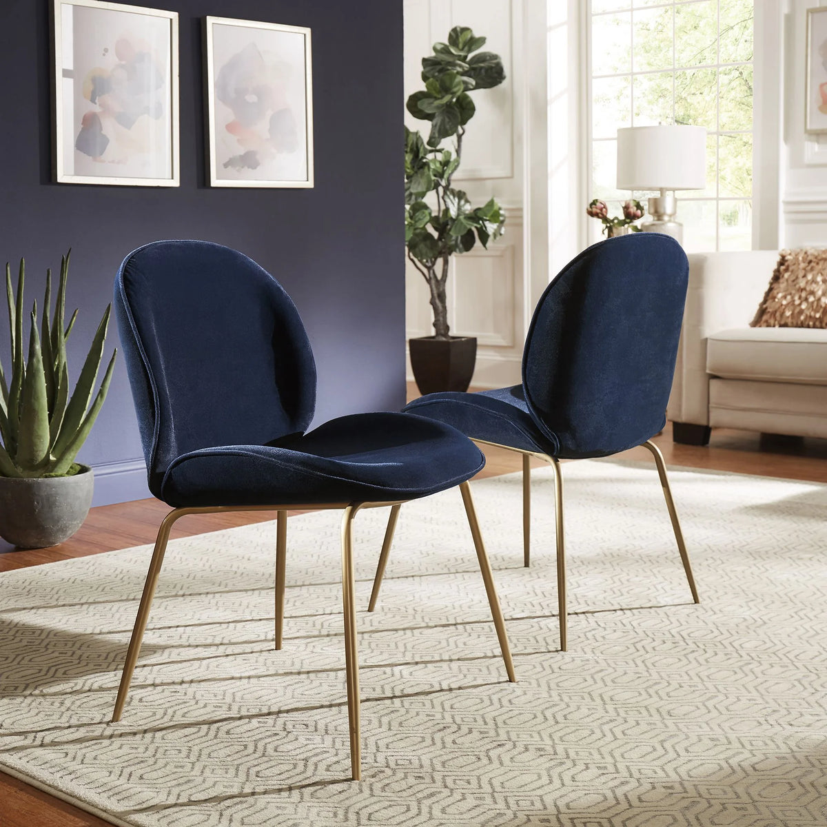 Blue Velvet Upholstered Dining Chair Set of 2 Y9363