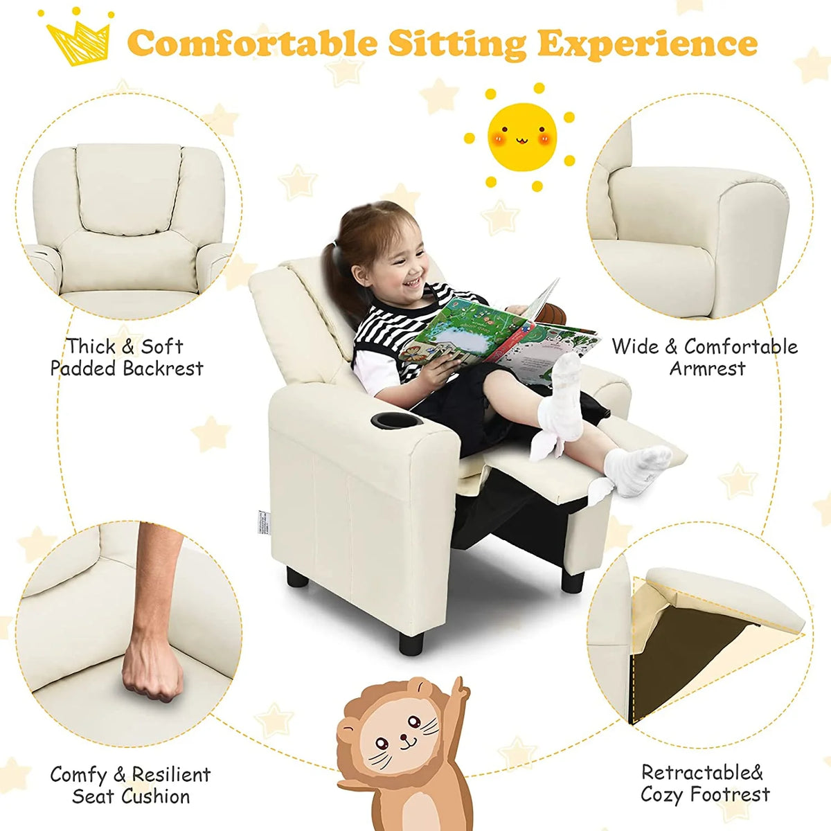 Beige PU Leather Toddler Armrest Sofa Recliner S21851