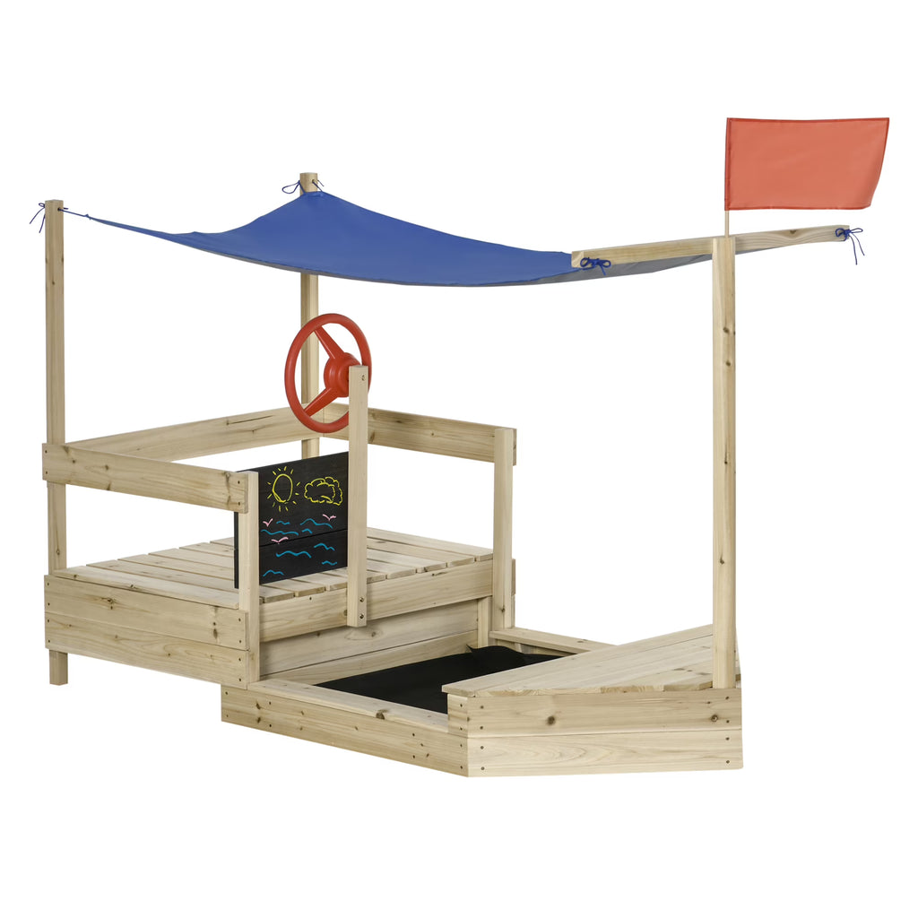 Natural Wood Kids Sandbox with Canopy Shade A379