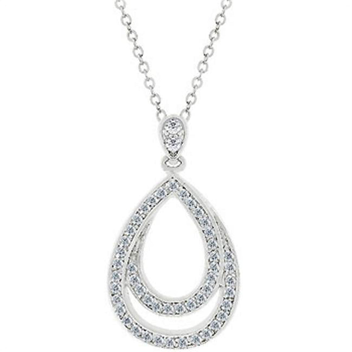 White Gold Silver CZ Teardrop Pendant Necklace R998