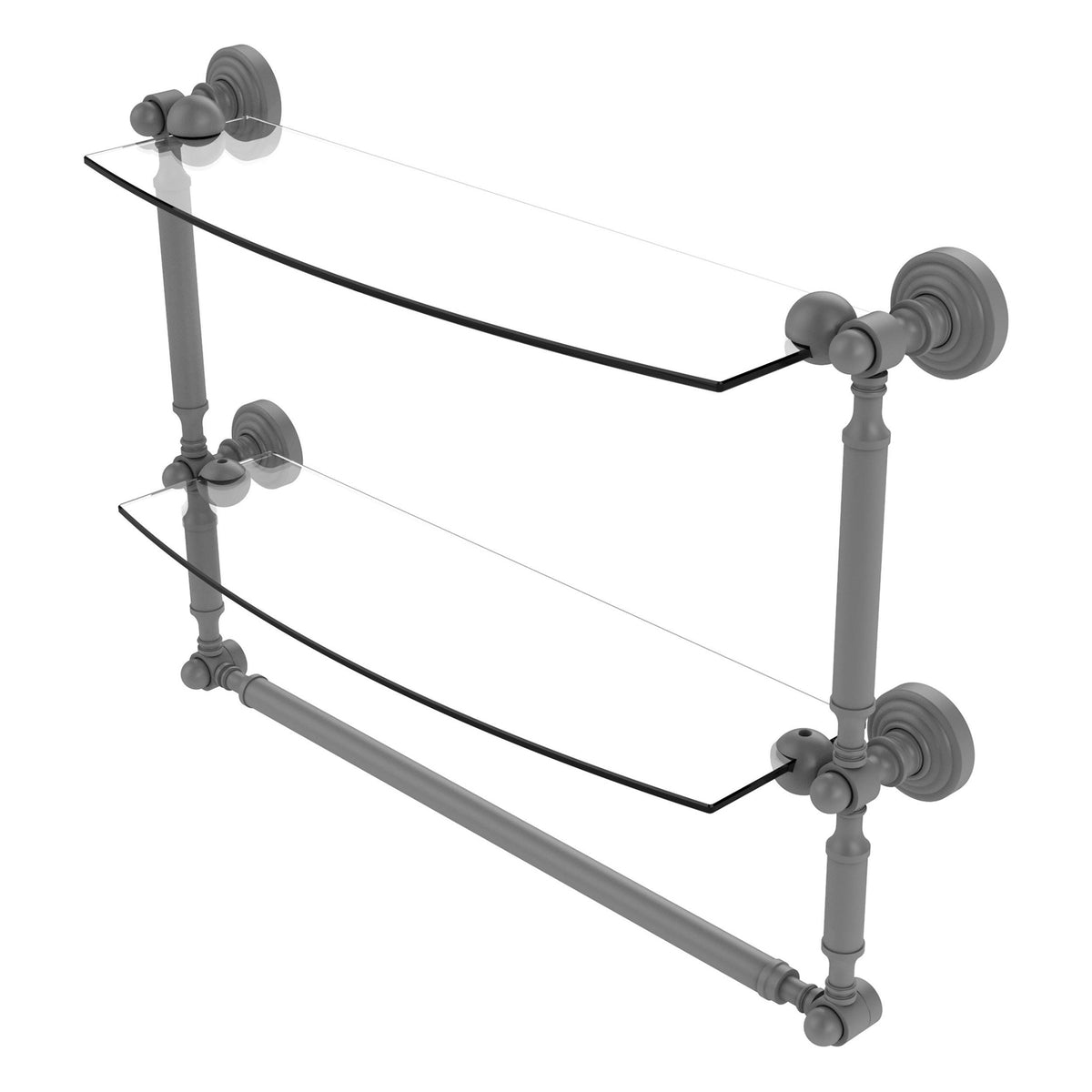 18 inch Two Tiered Glass Shelf with Towel Bar Matte Gray K81673