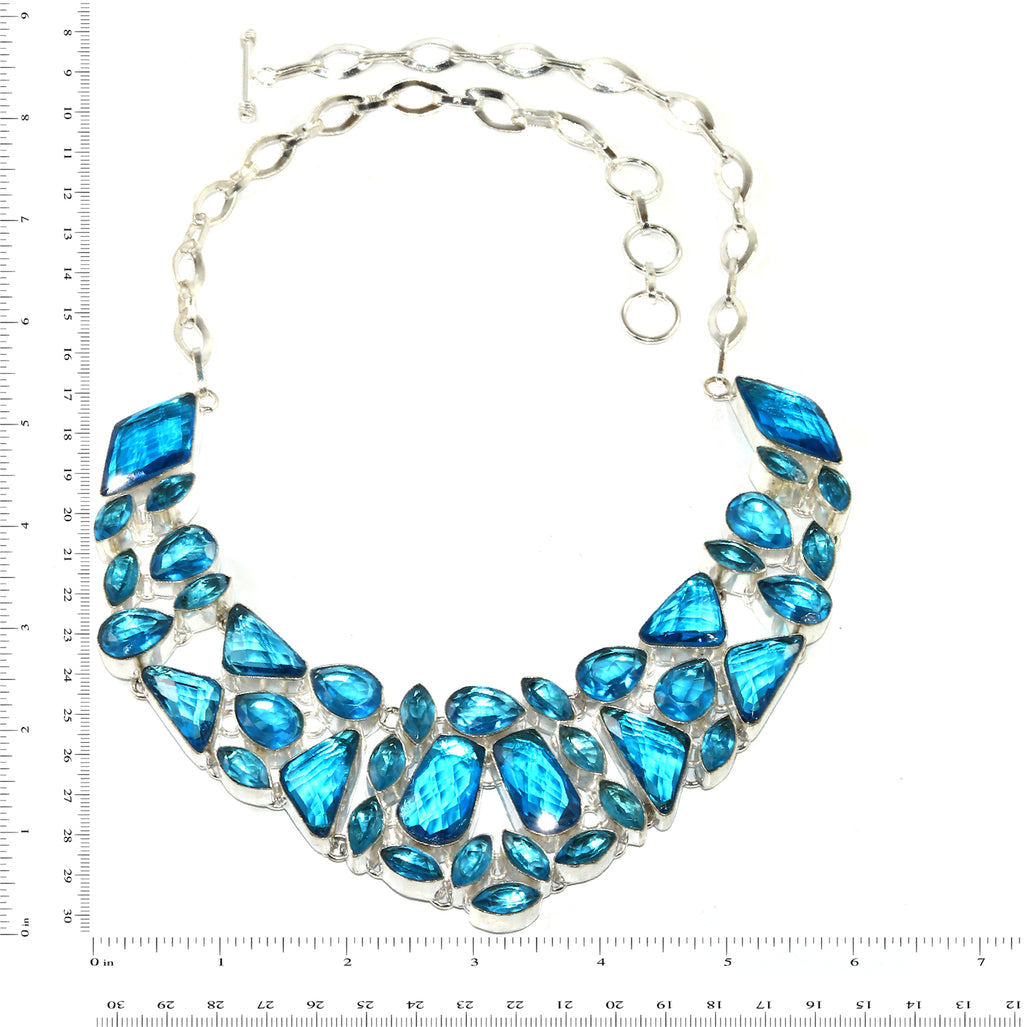 Swiss Blue Quartz 925 Silver Necklace 16-18'' E2358