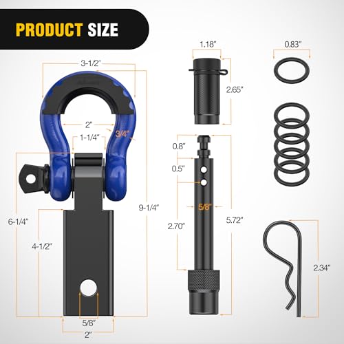 2 Inch Shackle Hitch Receiver with D Ring Shackle and Hitch Pin I3463