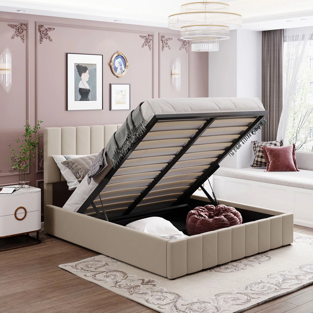 Upholstered Platform Bed Frame with Hydraulic Storage M247