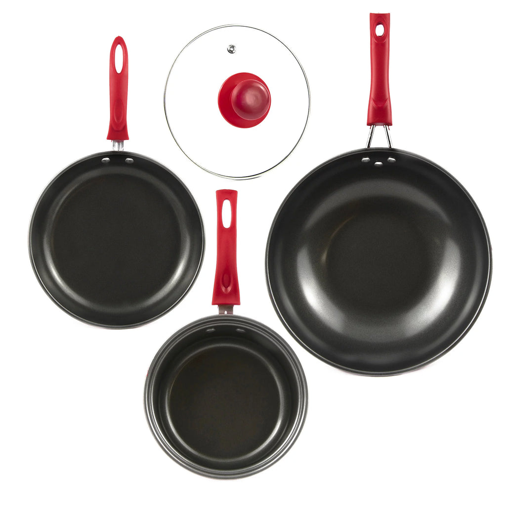 4-Piece Non-Stick Cookware Set in Red O89001