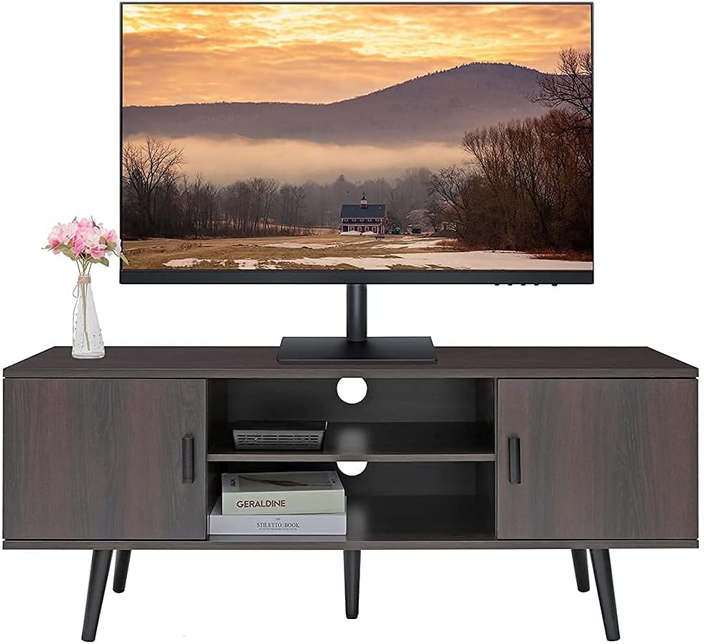 Dark Walnut Retro TV Stand with 2 Cabinet and 2 Shelves J543