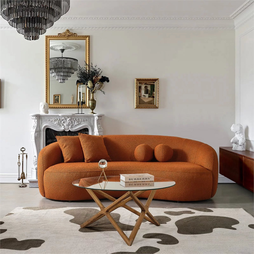 Orange Boucle Fabric Curvy Couch O835