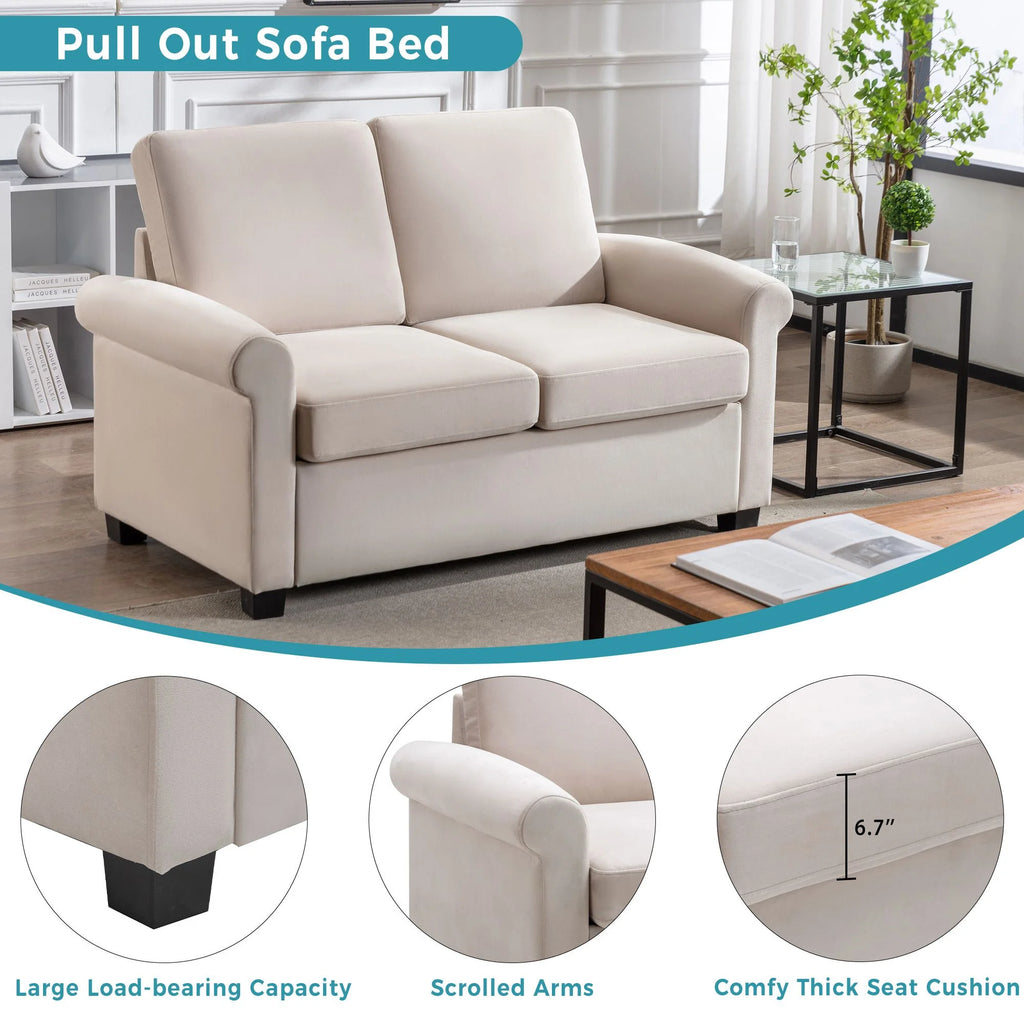 Beige Convertible Sleeper Sofa with Memory Mattress L902413