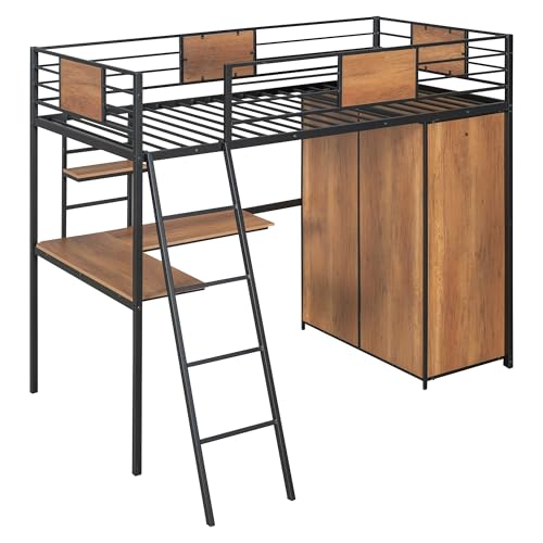 Black Twin Loft Bed with Desk and Storage G177899