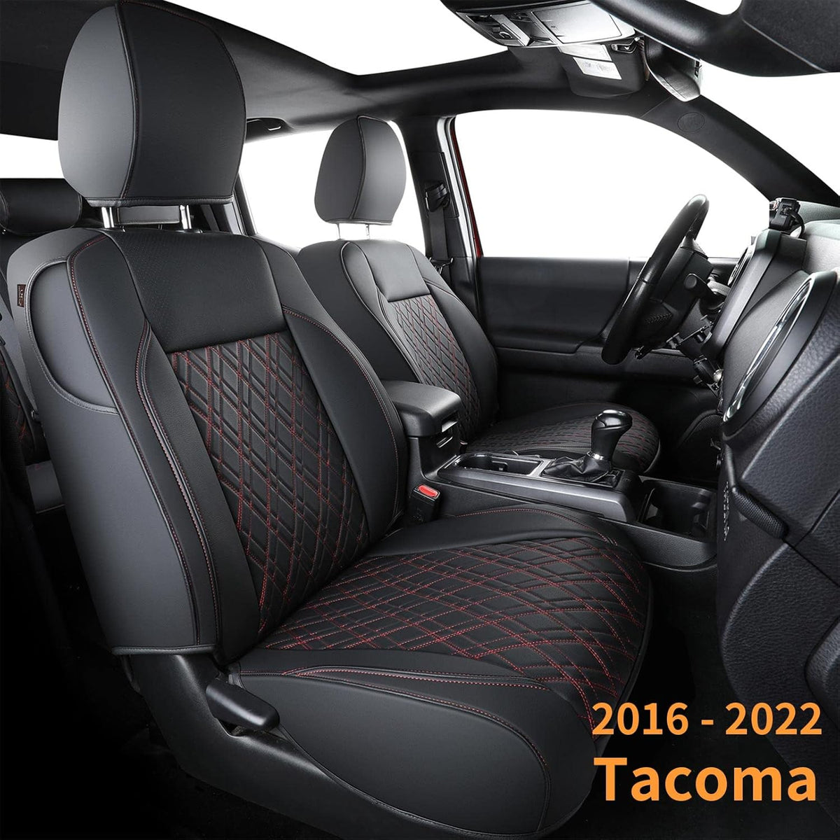 Tacoma Seat Covers Water Proof Faux Leather Full Set Black Red C864155