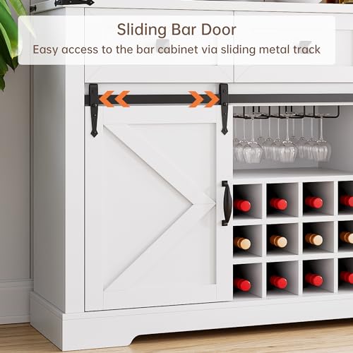 White Buffet Cabinet with 3 Drawers and Sliding Barn Door W5848