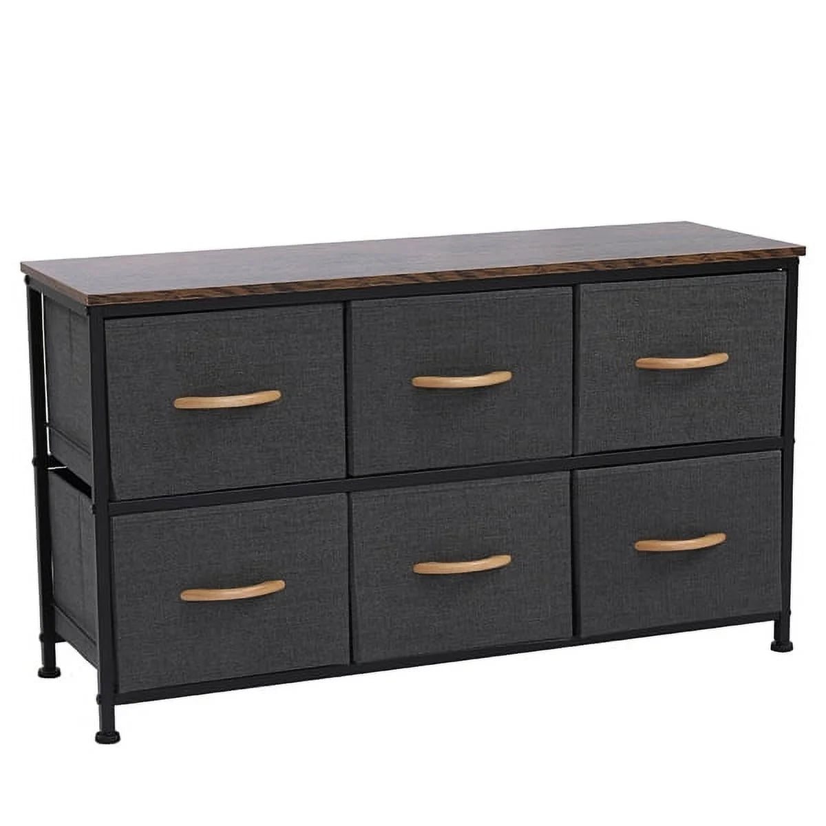 Gray 6 Drawer Fabric Dresser with Wooden Tabletop C5958