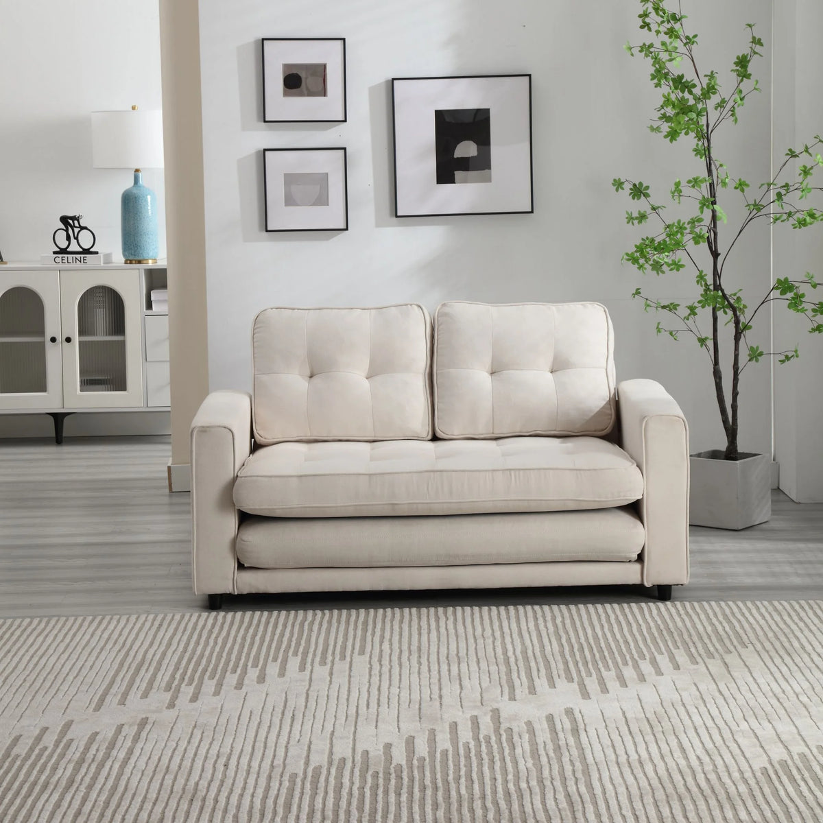 Convertible 3 Fold Velvet Linen Sofa Bed Y55482