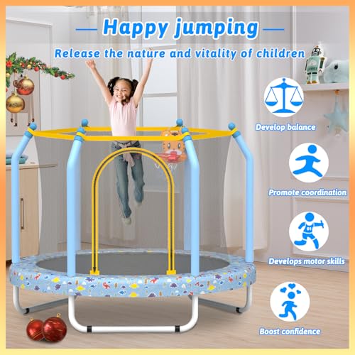 55" Kids Trampoline with Basketball Hoop and Safety Enclosure W746