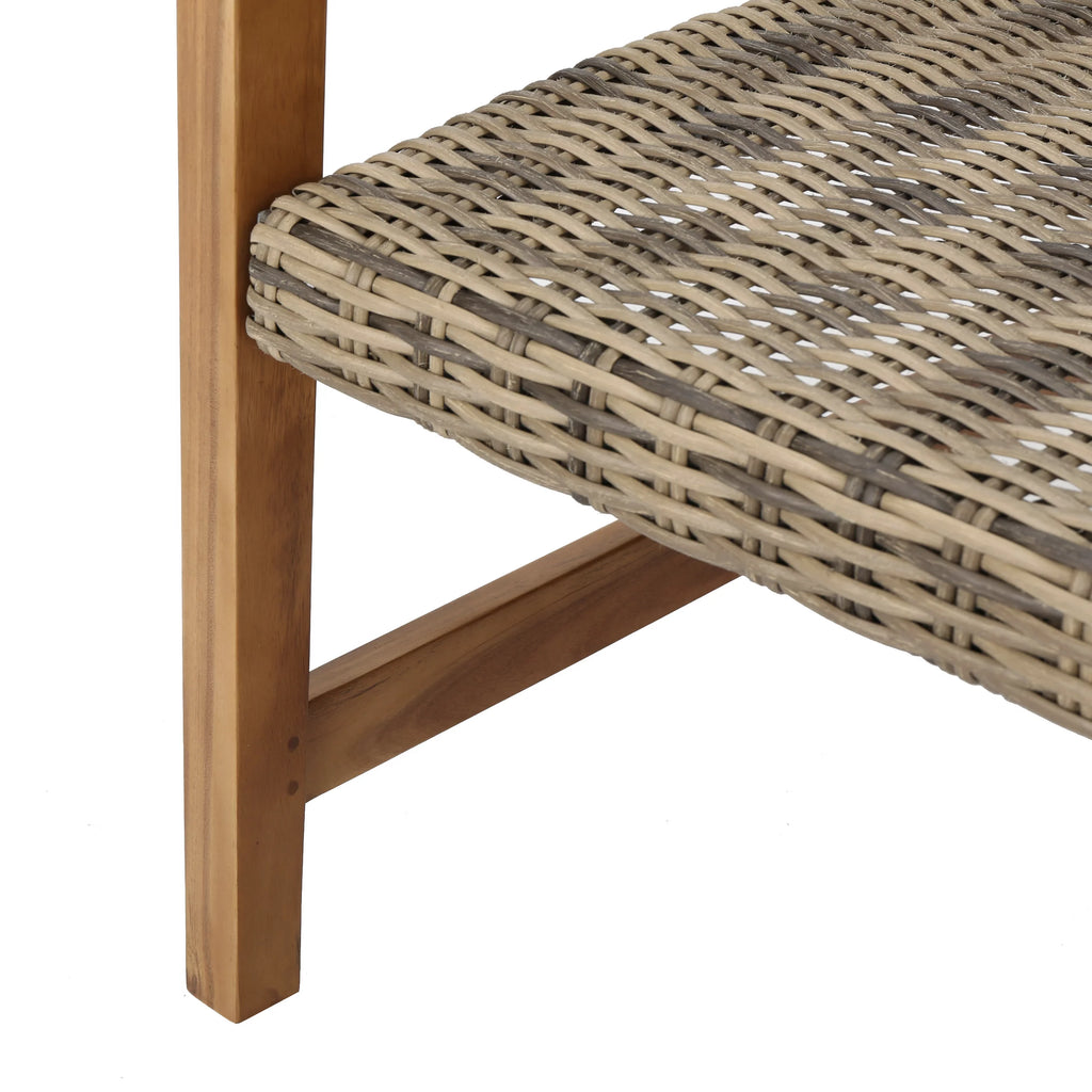 Mid Century Wicker Club Chairs with Acacia Wood Frame, Grey J794556