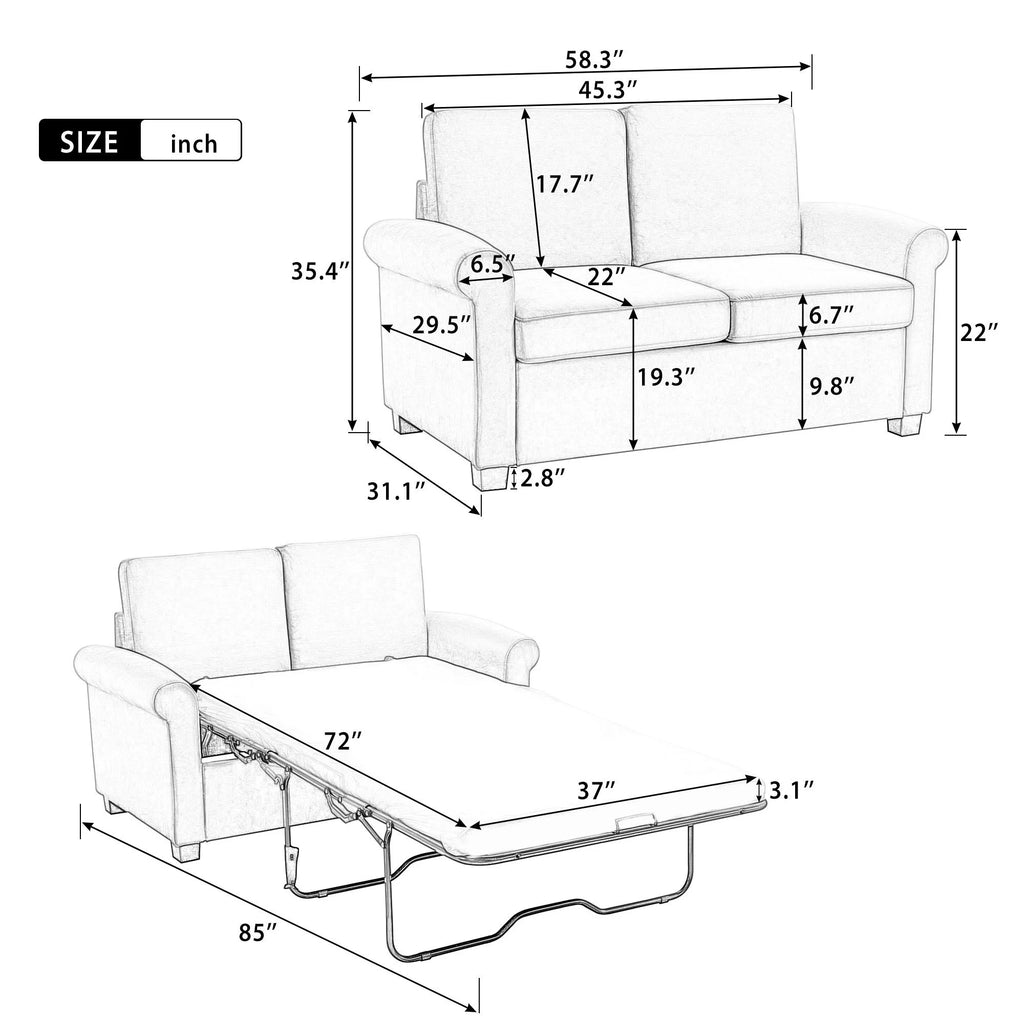 Beige Convertible Sleeper Sofa with Memory Mattress L902413