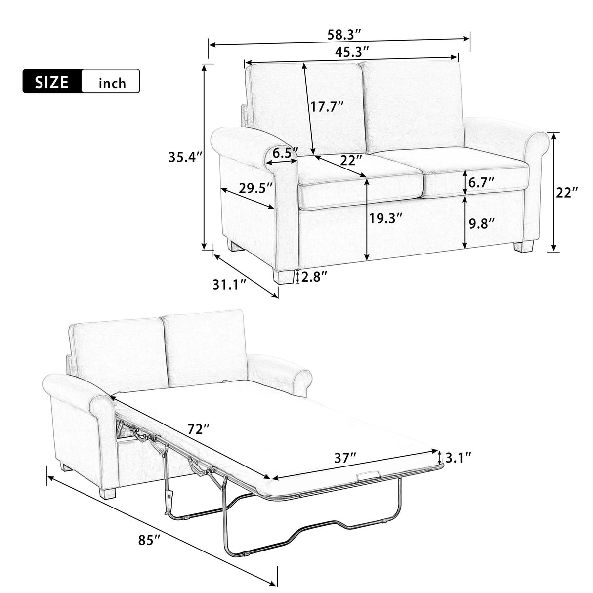 Beige Convertible Sleeper Sofa with Memory Mattress L902413