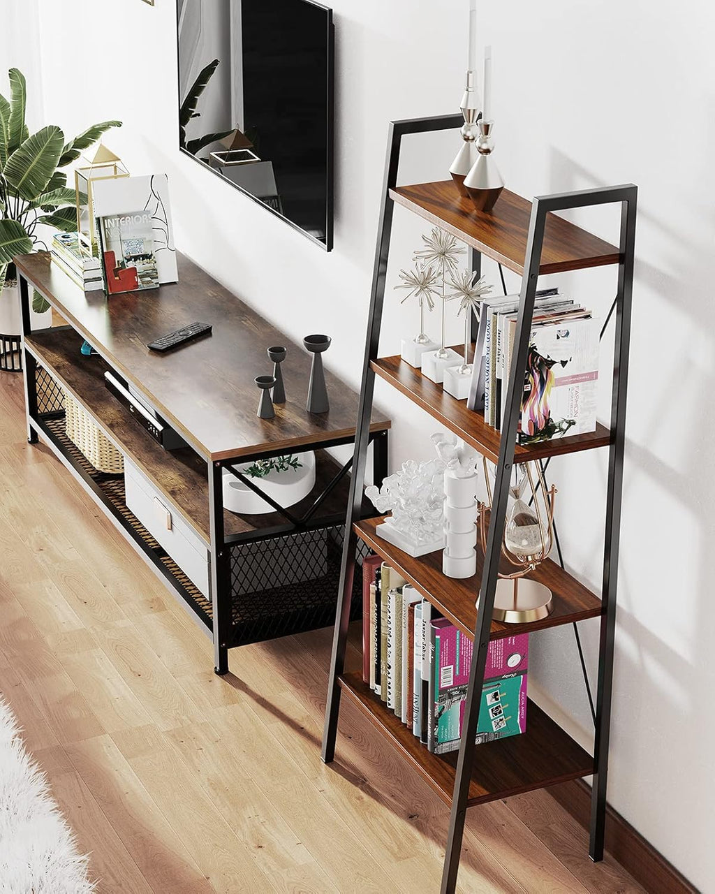 4-Tier Industrial Ladder Bookcase C974