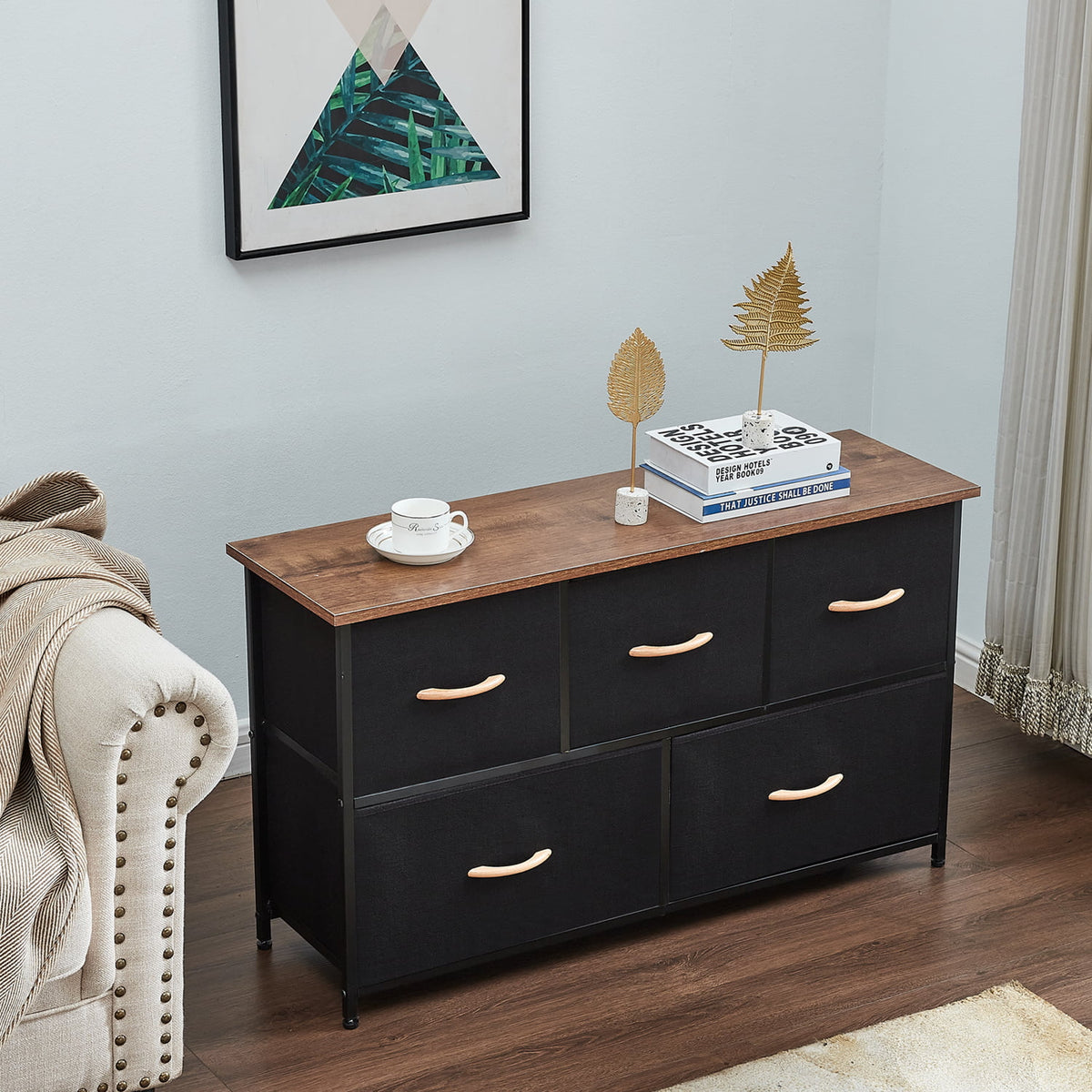 5 Drawer Steel Frame Wood Top Dresser C678512
