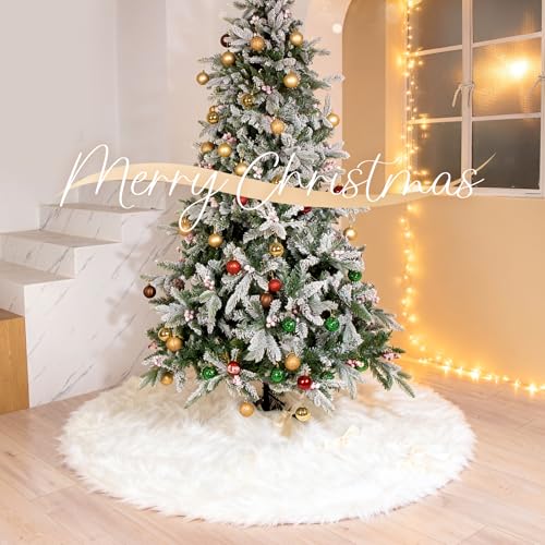 48 Inch White Faux Fur Christmas Tree Skirt T410