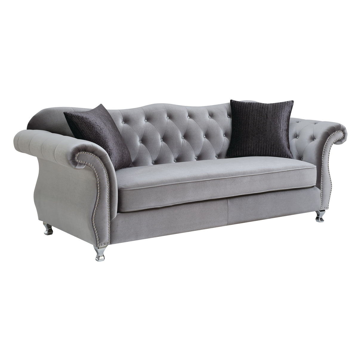 Silver Upholstered Tufted Living Room Set K4955