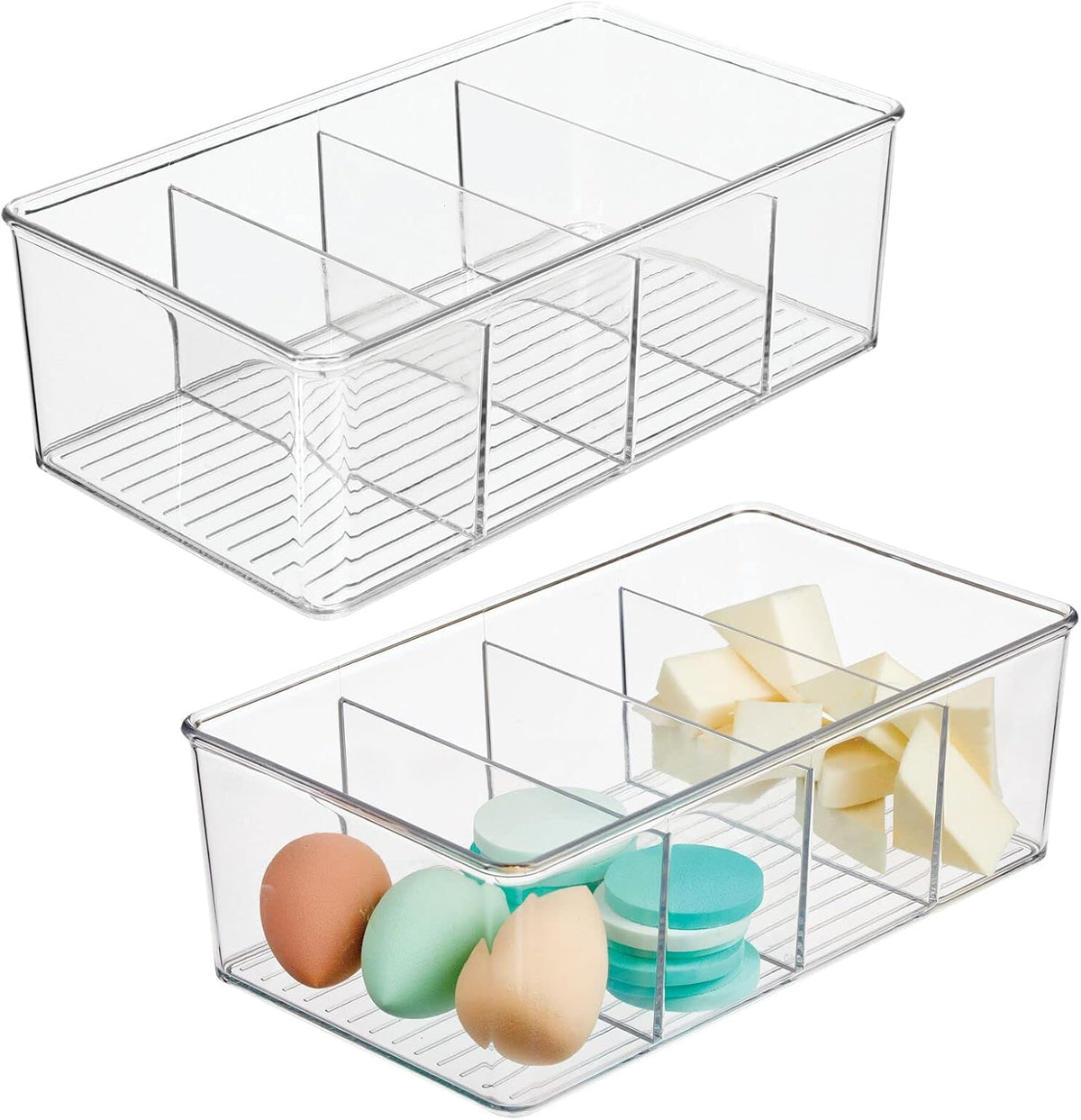 Clear Plastic 4 Divided Sections Storage Bin Box 2 Pack V917836