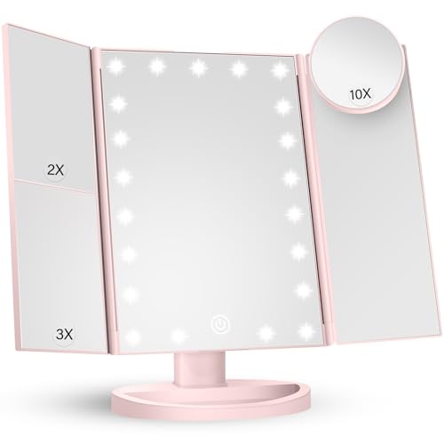 White Lighted Trifold Makeup Mirror with 10X Magnification Y935