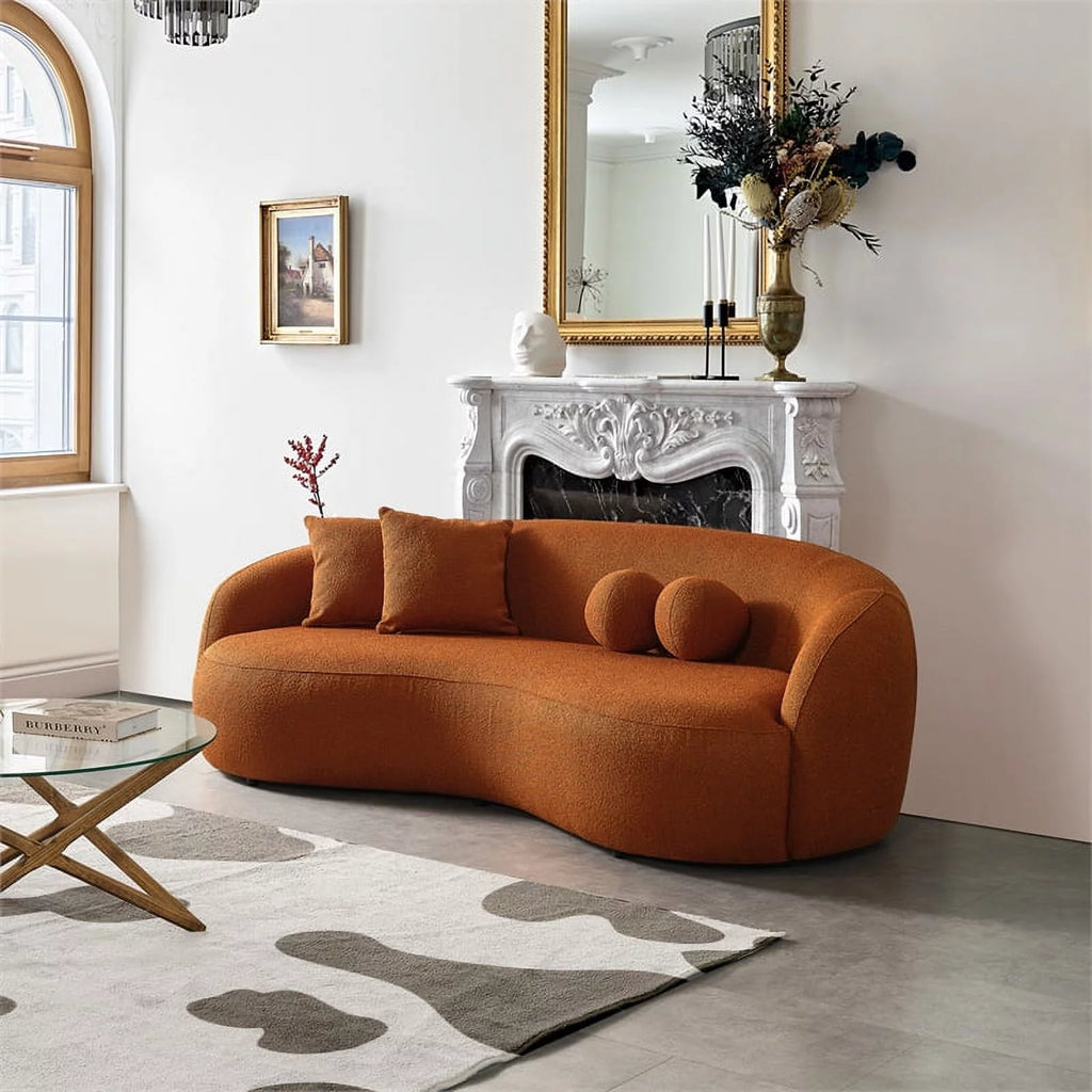 Orange Boucle Fabric Curvy Couch O835