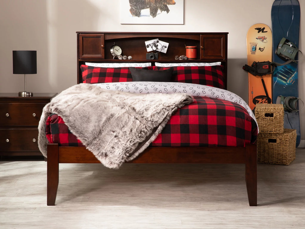 Solid Wood Platform Bed with Storage Headboard W157