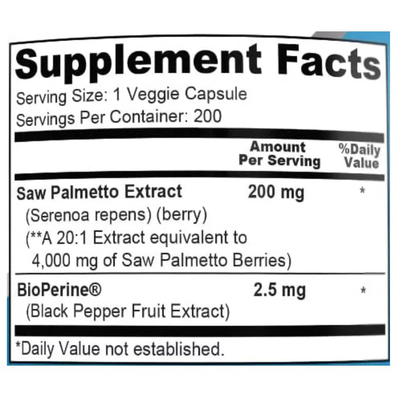 Saw Palmetto Extract 200 Capsules Gluten-Free Dietary Supplement O90100
