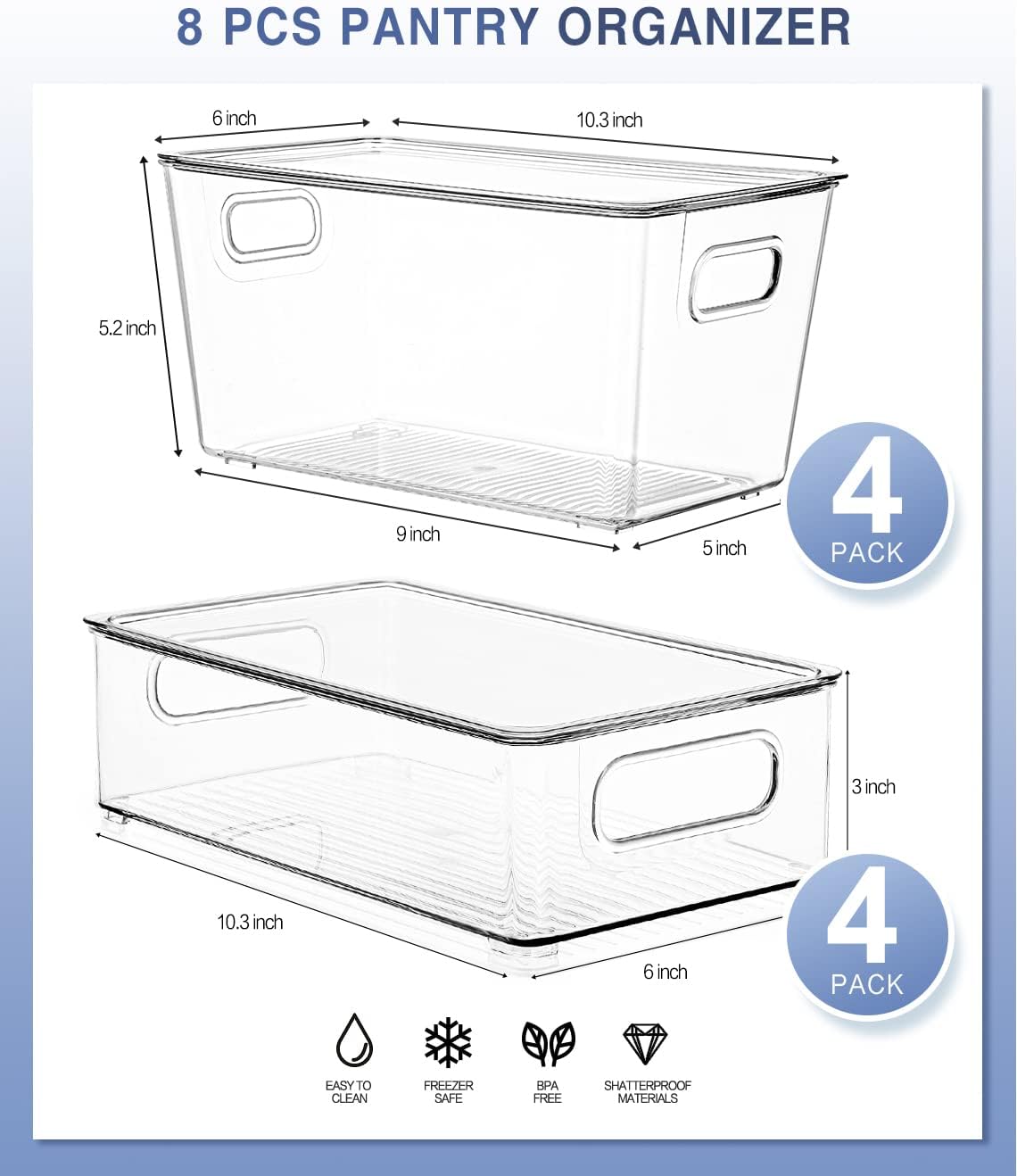 9 Pack Stackable Clear Refrigerator Organizer Bins with Lids D5168