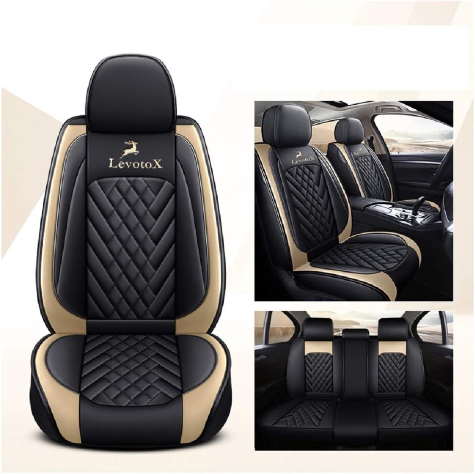 L-Black-Beige Car Seat Covers 5 Seats Full Set B761315