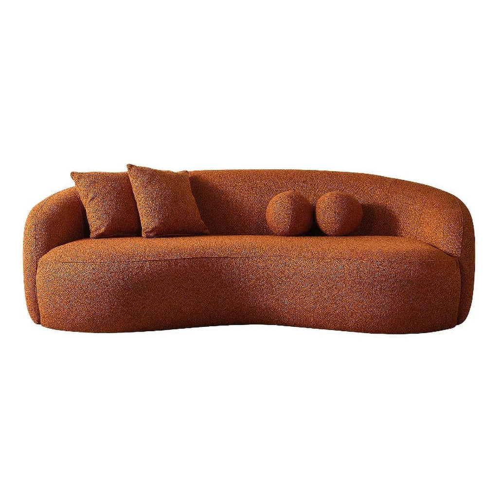 Orange Boucle Fabric Curvy Couch O835