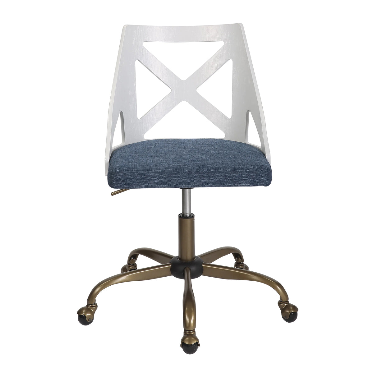 Antique Copper Metal & Blue Fabric Task Chair J4905