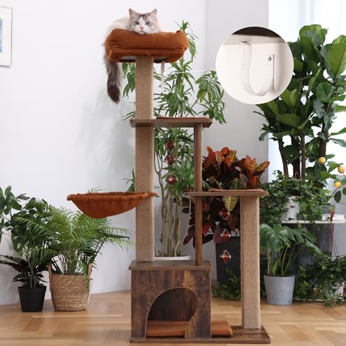 Brown Wood Cat Tree with Scratching Post W960432