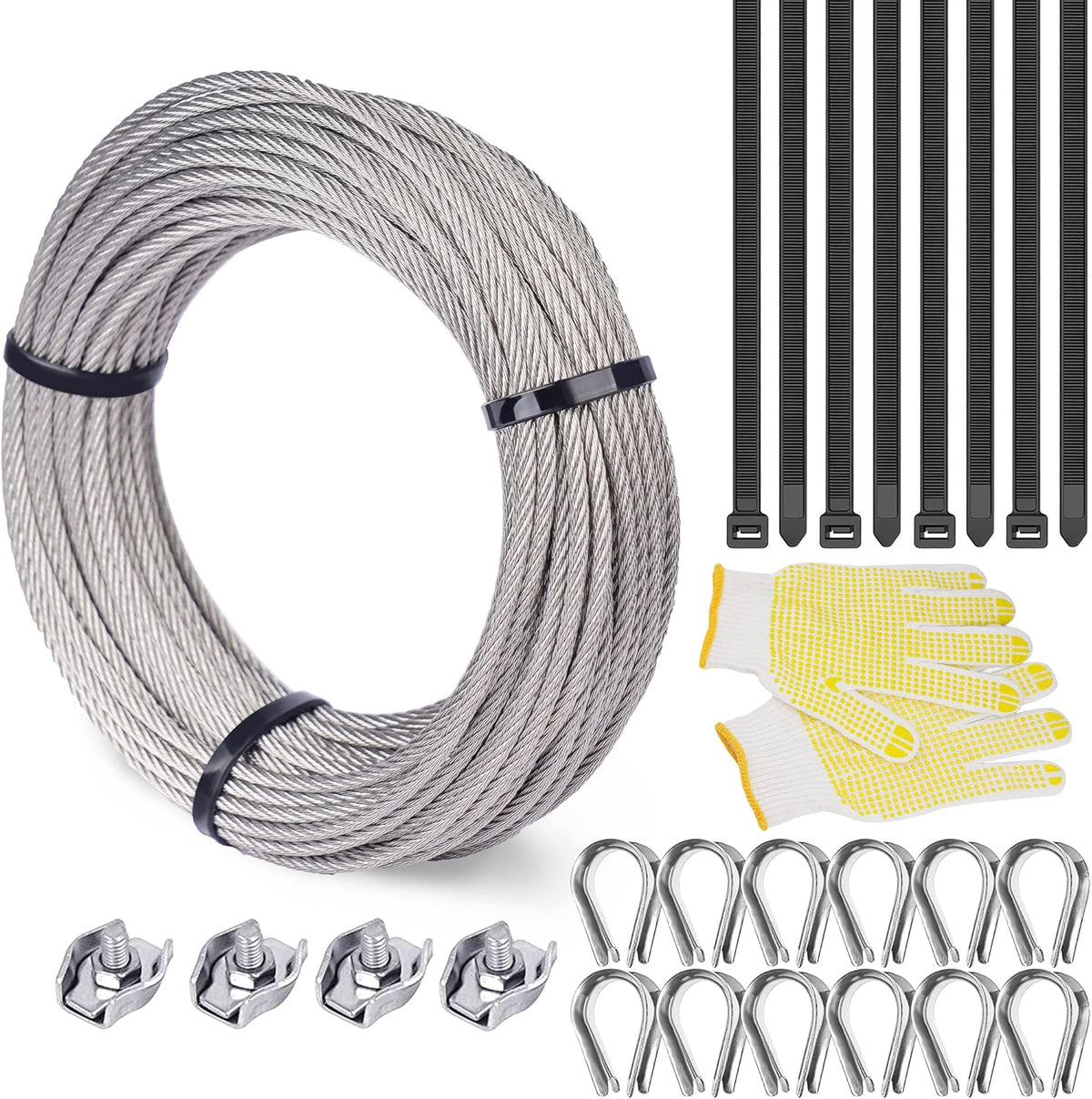 T316 Stainless Steel Aircraft Wire Rope Cable 66FT 1/8" 7 x 7 Strands E634142