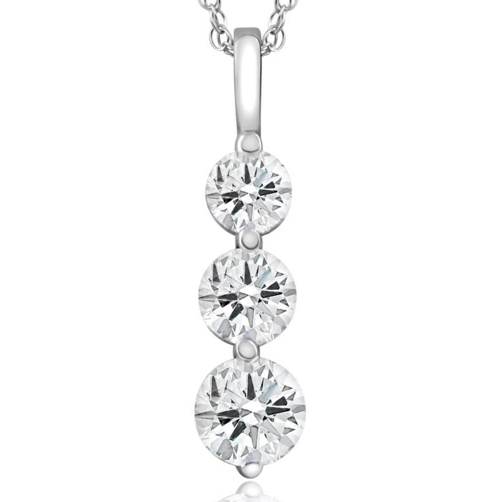14k White Gold Three Stone Diamond Pendant S8626