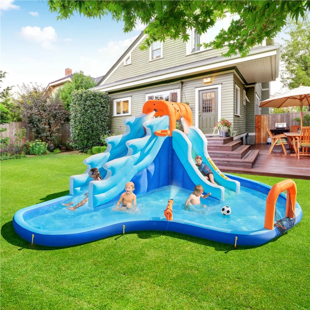 Dual Lane Inflatable Water Slide with Storage Bag & Blower F553