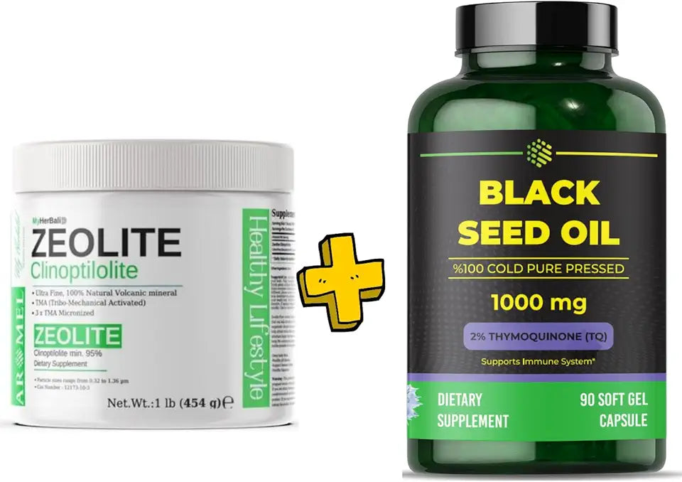 Zeolite Clinoptilolite Powder 1 lb + Black Seed Oil 90 Softgel Capsules O730