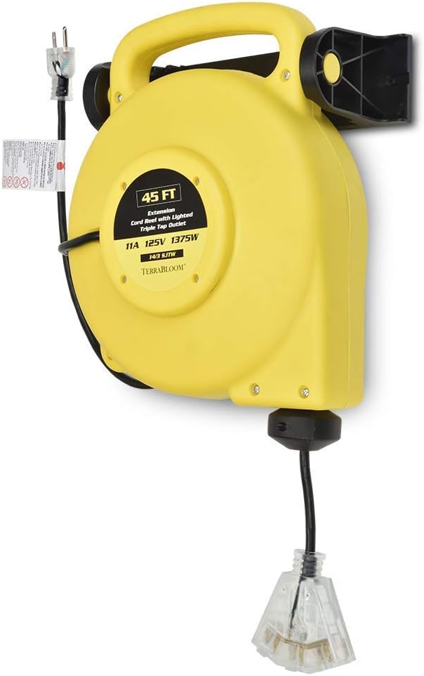 40 Ft 12/3 Retractable Extension Cord Reel with 3 Electrical Outlets P248556