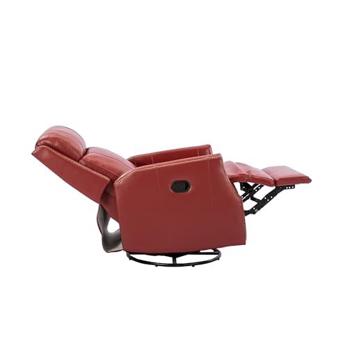 Red Genuine Leather Swivel Recliner Chair with Nailhead Trims C138351
