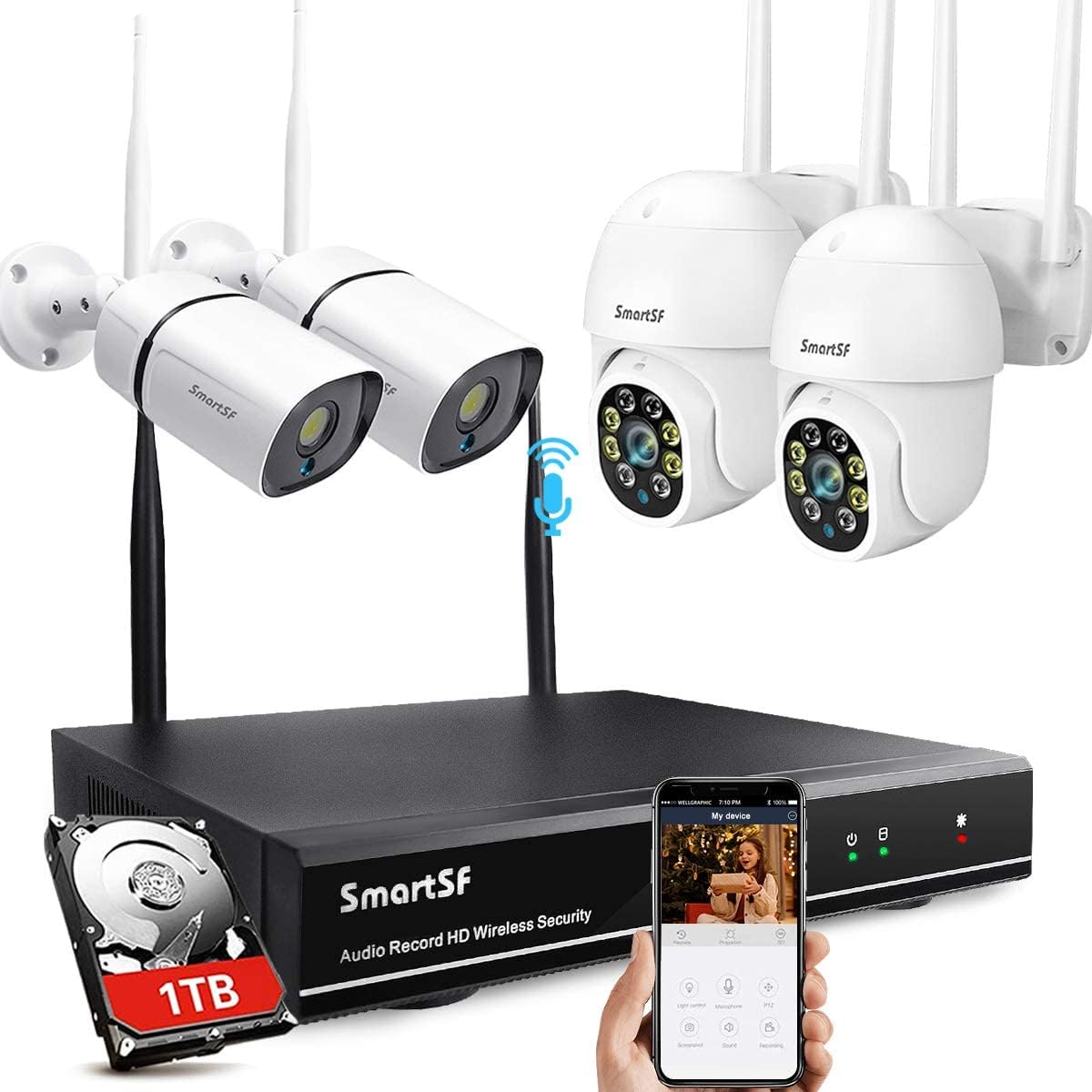3MP 8CH Wireless Security Camera System with 1TB, PTZ and Bullet Cameras, Color Night Vision N4985
