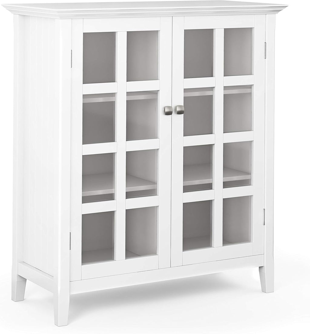Distressed Grey Solid Wood Storage Cabinet with 2 Tempered Glass Doors and 4 Adjustable Shelves B265242