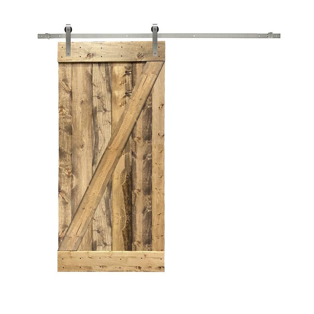 24 in. x 84 in. Gray Stained Solid Knotty Pine Wood Interior Sliding Barn Door with Hardware Kit J959110