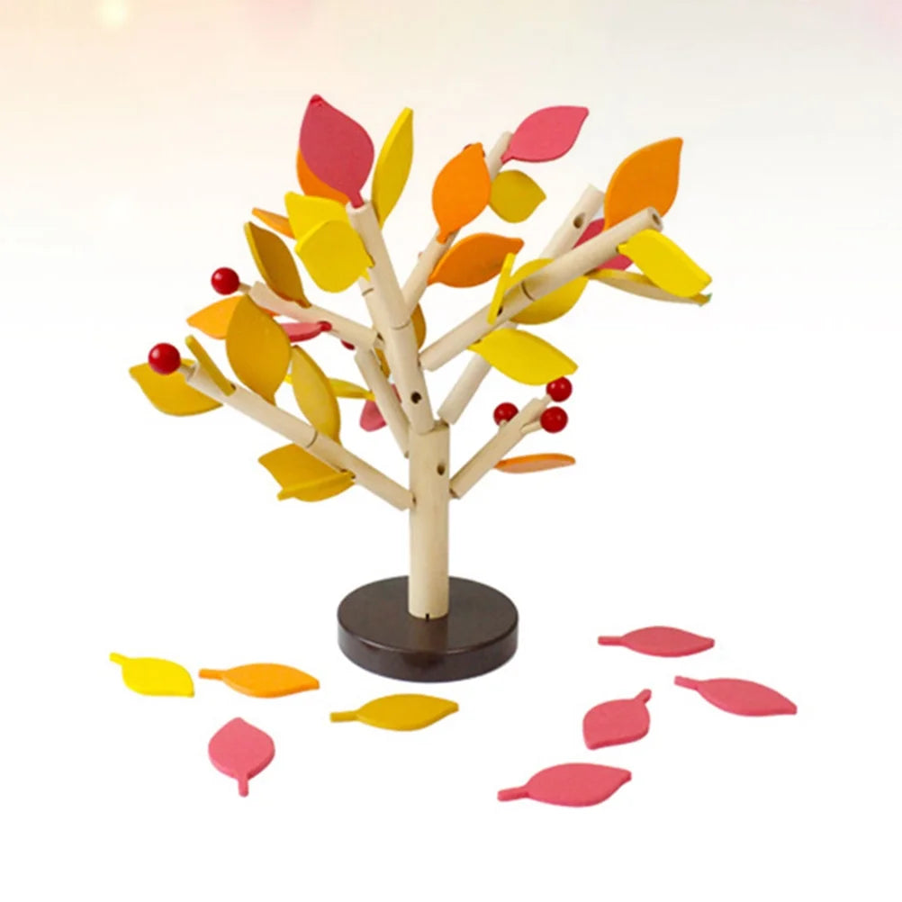 Creative Wooden Tree Blocks with Leaves 3D Building Set Toy (Yellow) A1497