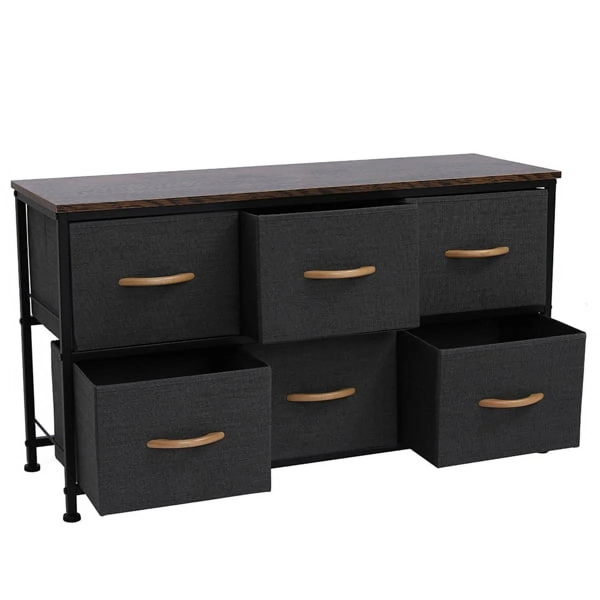 Gray 6 Drawer Fabric Dresser with Wooden Tabletop C5958