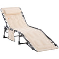 Beige Folding Padded Chaise Lounge Chair with 5-Position Adjustable Backrest Z471