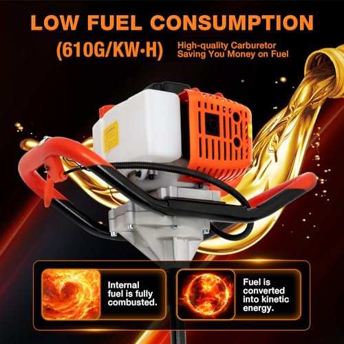 52cc 1700W Gas Powered Auger Post Hole Digger with 3 Drill Bits Y85339