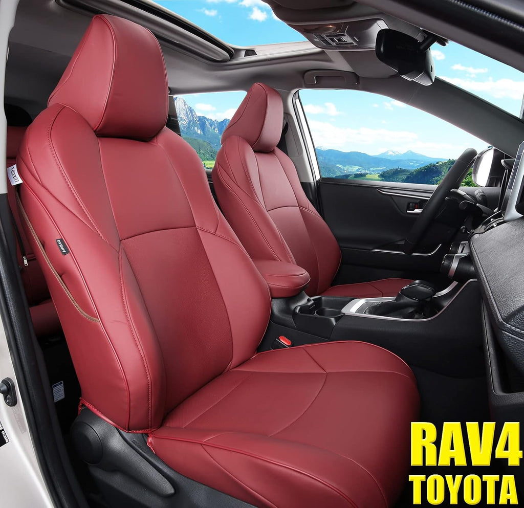 Wine Red Waterproof Faux Leather Seat Covers Full Set for Toyota RAV4 2019 2020 2021 B25297